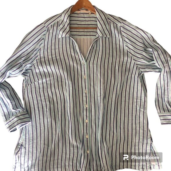 Soft Surroundings Blouse Aqua Blue Stripe Escambia Gauze Tunic Shirt Size 3X - Picture 1 of 13